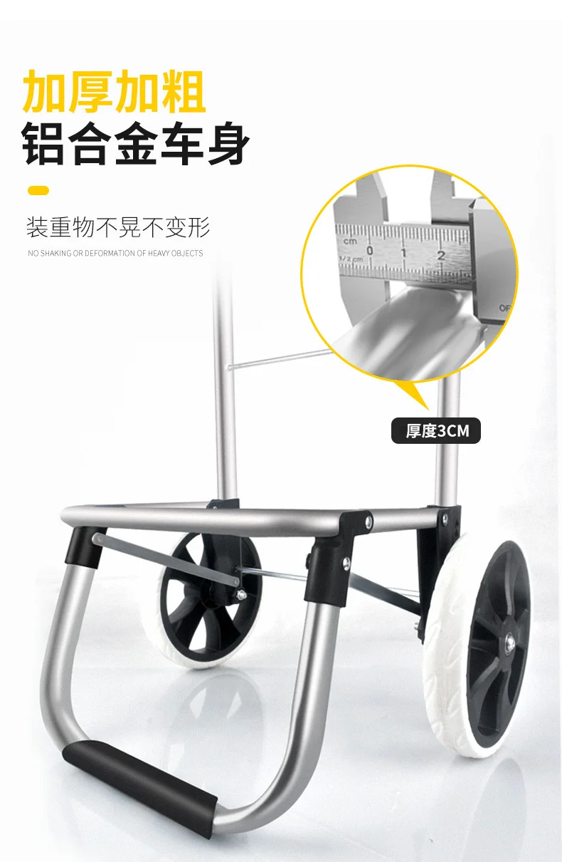 Foldable 2-wheel aluminum trolley canvas bag waterproof shopping cart bag