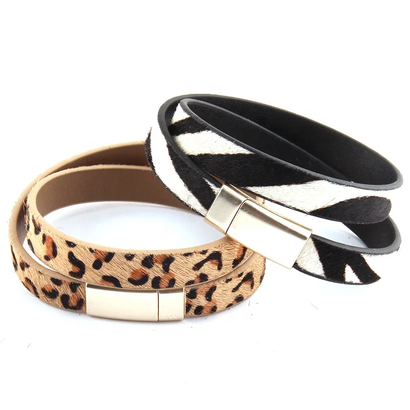 Hot Sell Zebra Women Magnetic Clasp Armbander Genuine Bracelet Real Leopard Horsetail Leather Double Wrap Bracelet Bangle
Hot Sell Zebra Women Magnetic Clasp Armbander Genuine Bracelet Real Leopard Horsetail Leather Double Wrap Bracelet Bangle