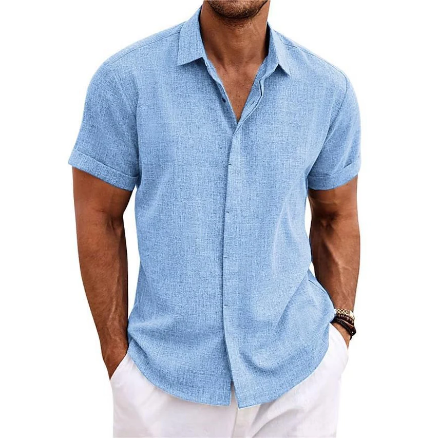 Mens Summer Button Down Polyester Similar Linen Shirts Men beach short sleeve casual blouse Shirt Tops Custom LOGO Label
Mens Summer Button Down Polyester Similar Linen Shirts Men beach short sleeve casual blouse Shirt Tops Custom LOGO Label