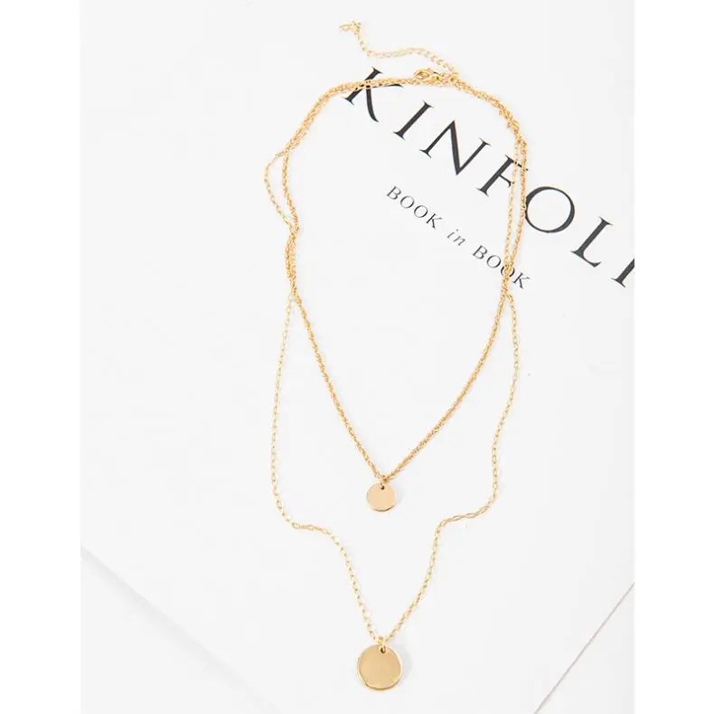 New double layered necklace women metal simple necklace round pendant choker handmade jewelry factory wholesale, Shiny gold
New double layered necklace women metal simple necklace round pendant choker handmade jewelry factory wholesale, Shiny gold