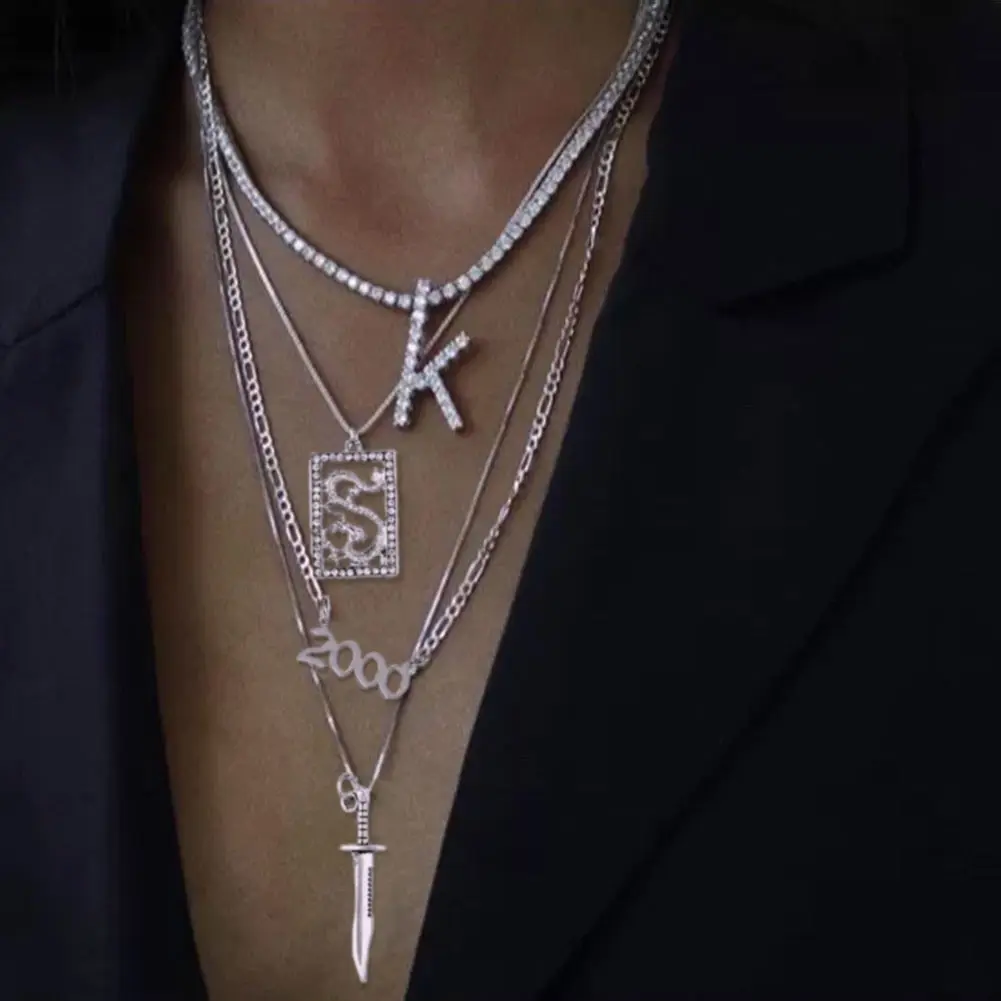 Personality Hip Hop Jewelry Silver Color Metal Chain Multilayer Bling Crystal Letter Dragon Pendant Necklace
Personality Hip Hop Jewelry Silver Color Metal Chain Multilayer Bling Crystal Letter Dragon Pendant Necklace