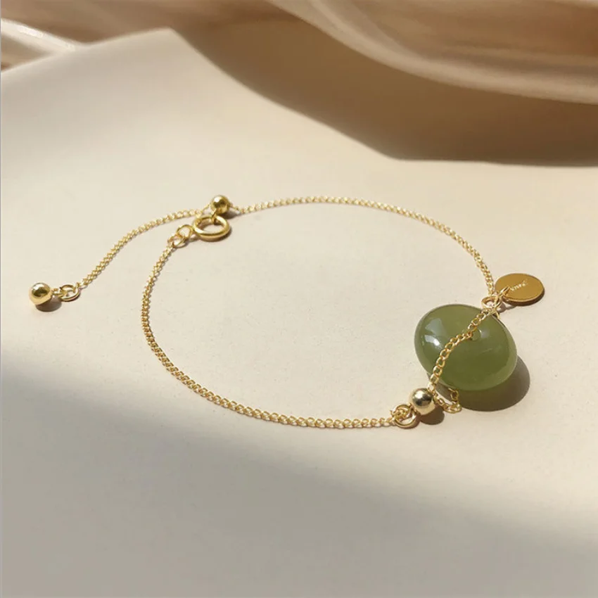 Vintage Retro Dark Green Hetian Jade Round Doughnuts Jade Bracelets 18K Gold Plated Chains Bracelet For Women, Customizable
Vintage Retro Dark Green Hetian Jade Round Doughnuts Jade Bracelets 18K Gold Plated Chains Bracelet For Women, Customizable
