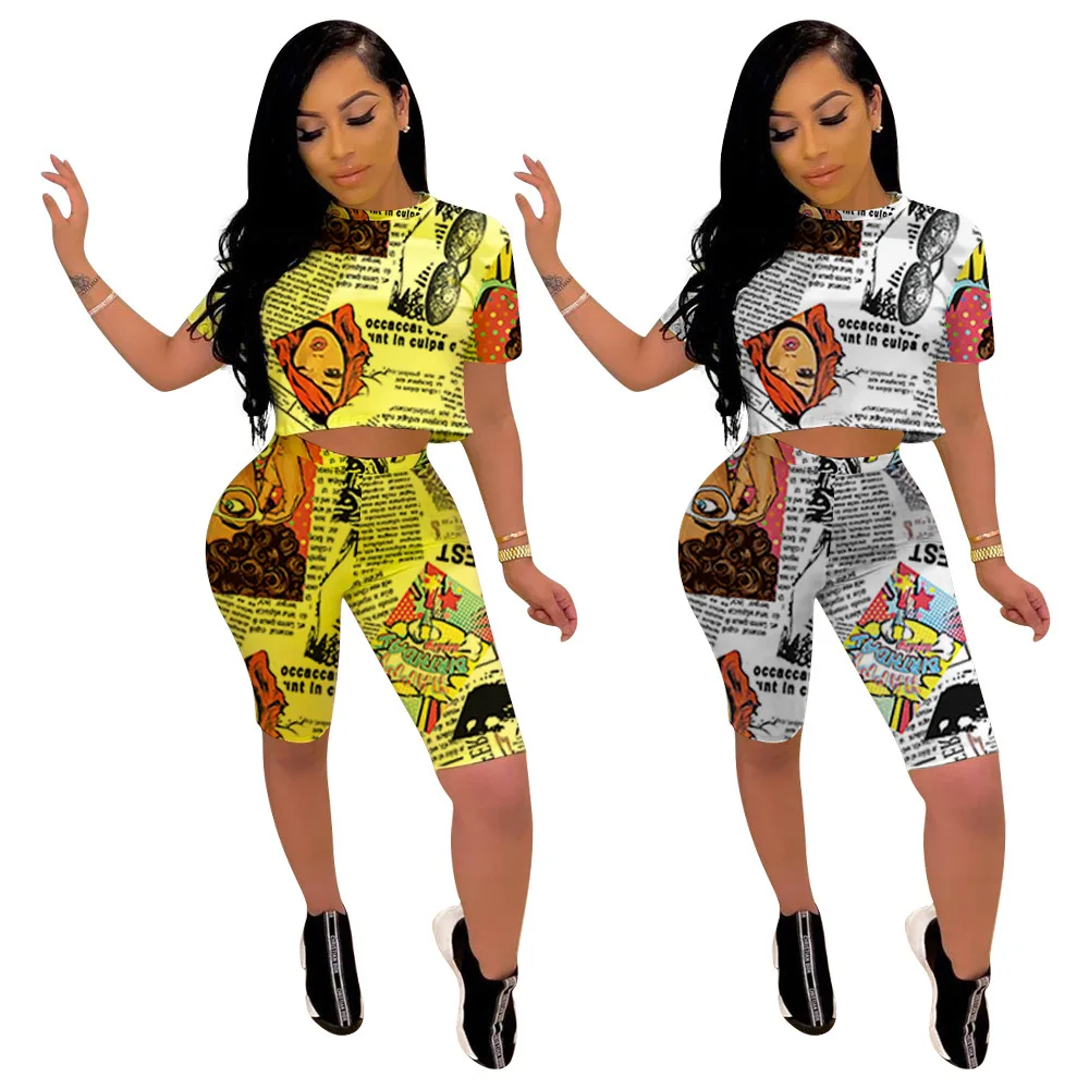 Newspaper Letter Print Summer Casual Two Piece Set Short Sleeve T Shirt Crop Top Shorts Women Tracksuit Fashion Streetwear, White, yellow
Newspaper Letter Print Summer Casual Two Piece Set Short Sleeve T Shirt Crop Top Shorts Women Tracksuit Fashion Streetwear, White, yellow