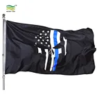 Punisher Skull Police Thin Blue Line American Flag 3ft x 5ft Printed Polyester