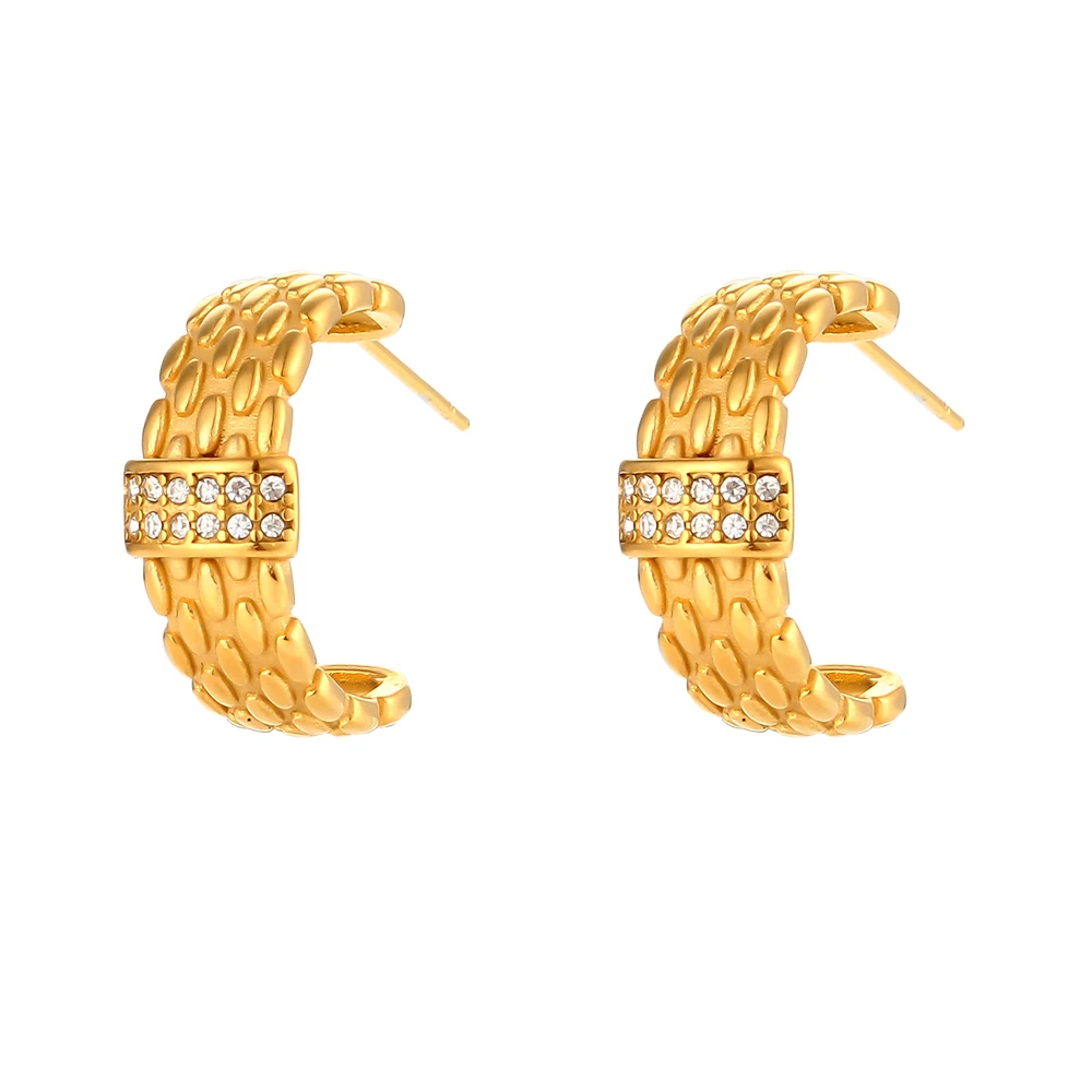 Vintage diamond woven pattern C-shaped earrings Stainless Steel 18K Gold Plating Earring
Vintage diamond woven pattern C-shaped earrings Stainless Steel 18K Gold Plating Earring