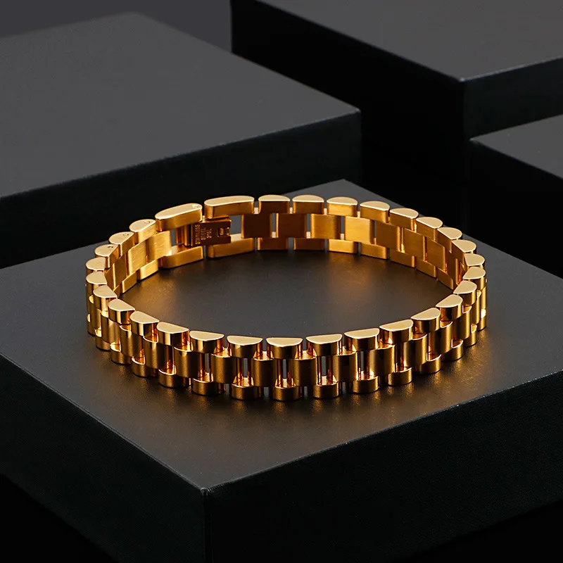 Luxury Men's Gold Plating Watchband Bracelet Stainless Steel Hip Hop Watch Band Bracelet Bangles
Luxury Men's Gold Plating Watchband Bracelet Stainless Steel Hip Hop Watch Band Bracelet Bangles