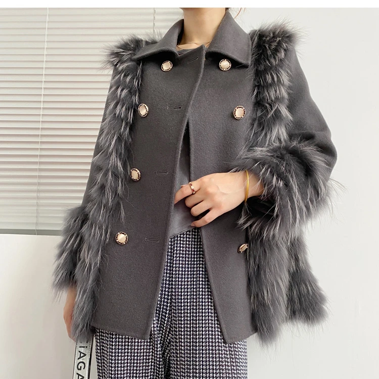 DS02 Winter New Design 2021 Women's Lapel Double-breasted Real Wool Coat Lapel Natural Fox Fur Jacket
DS02 Winter New Design 2021 Women's Lapel Double-breasted Real Wool Coat Lapel Natural Fox Fur Jacket