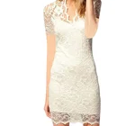 New Fashion Women Lady Sexy Short Sleeve Mini White Lace Evening Dress