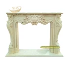 Freestanding wall fireplace mantel natural beige marble stone fireplace surround