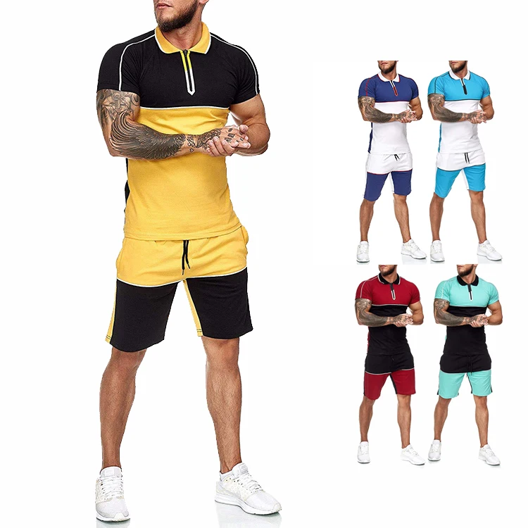 Summer Sportswear Suit Fashion Slim Fit Zipper POLO Shirt Shorts Two Piece Set Men Casual Jogging Suit, Customized color 
Summer Sportswear Suit Fashion Slim Fit Zipper POLO Shirt Shorts Two Piece Set Men Casual Jogging Suit, Customized color