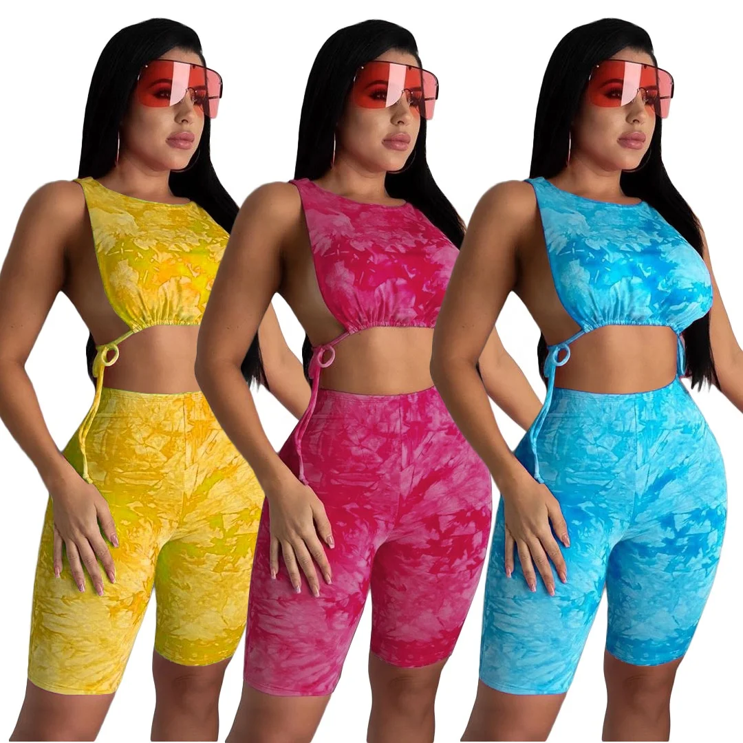 YD 2021 Summer Chinese style wholesale drawstring adjustable vest tie dye short set leisure women crop top two piece short set
YD 2021 Summer Chinese style wholesale drawstring adjustable vest tie dye short set leisure women crop top two piece short set