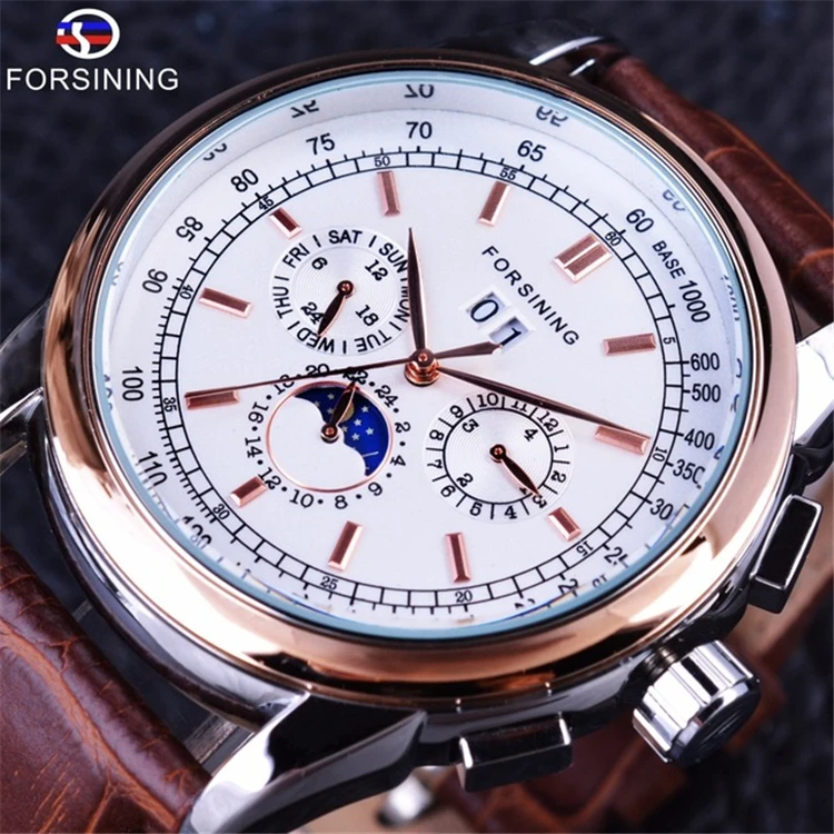 FORSINING GMT912 Luxury Moon Phase Design Genuine Leather Fashion Casual Wearing Scale Dial Mens Watch Luxury Automatic Clock
FORSINING GMT912 Luxury Moon Phase Design Genuine Leather Fashion Casual Wearing Scale Dial Mens Watch Luxury Automatic Clock