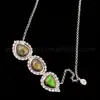 ANDE-N1019 Three Stones Silver Necklace Ammolite Tear Drop Connector Pendant Gemstone Woman Necklace