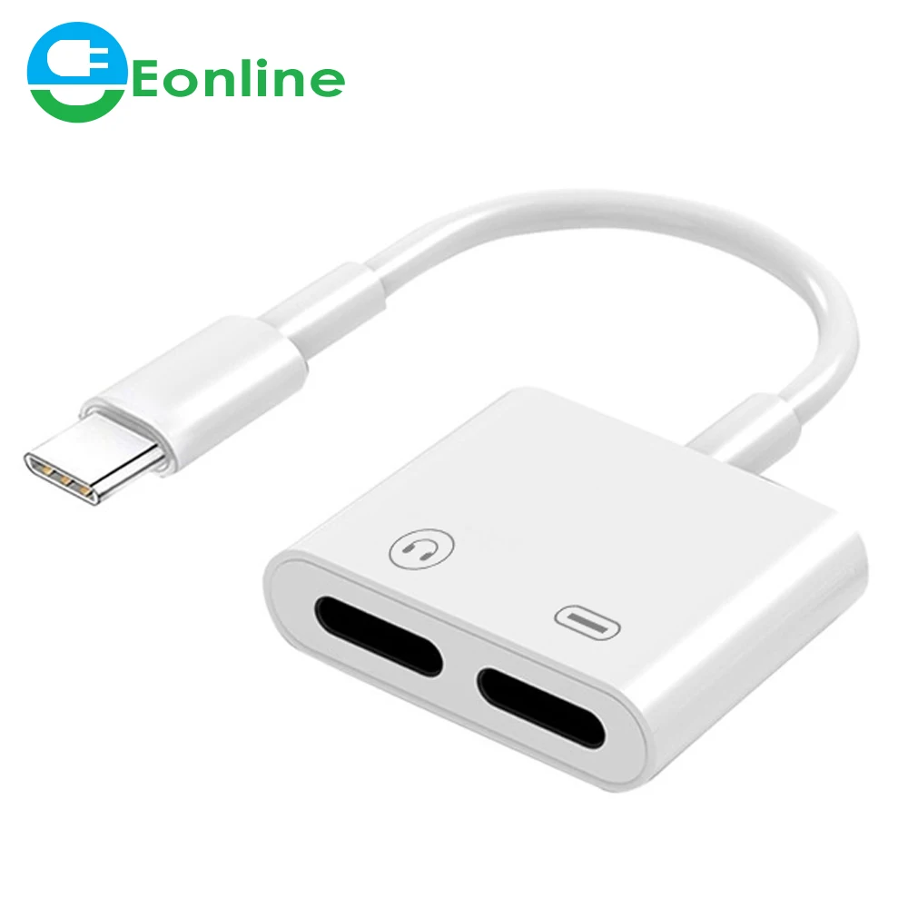 

EONLINE Dual USB Type C Splitter 2 in 1 Audio Fast Charge Type C to 3.5mm Headphone Adapter for Huawei Xiaomi Oneplus