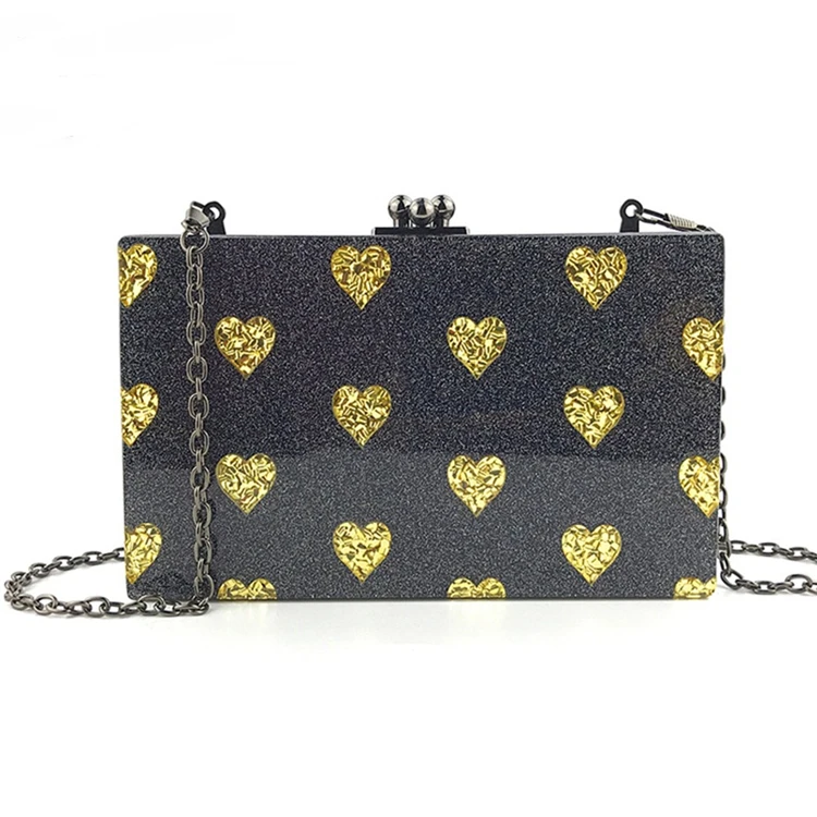 2020 Fashion Wholesale Women Acrylic Transparent Gold Heart Evening Bags Purses Clutch Vintage Banquet Bling Clutch Handbag, Black
2020 Fashion Wholesale Women Acrylic Transparent Gold Heart Evening Bags Purses Clutch Vintage Banquet Bling Clutch Handbag, Black