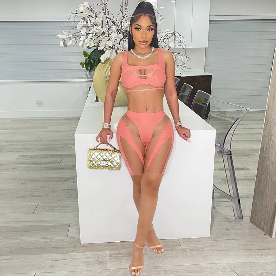 2022 Summer New Arrival Women's Skinny hollow out see through bra legging 2 pc party club outfit Two Piece shorts Set women Lady 
2022 Summer New Arrival Women's Skinny hollow out see through bra legging 2 pc party club outfit Two Piece shorts Set women Lady