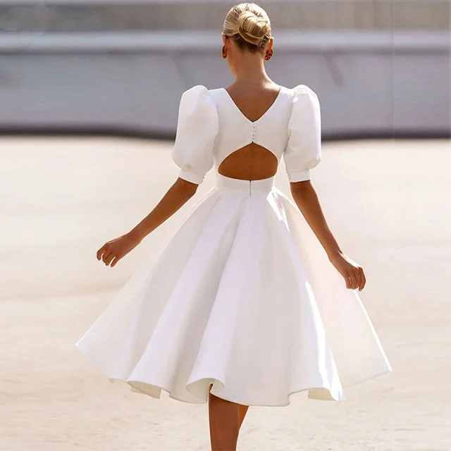 Elegant Ladies Outfit Solid Back Hollow Out White Short Sleeve Midi Dress Prom Dresses 2021 -PT
Elegant Ladies Outfit Solid Back Hollow Out White Short Sleeve Midi Dress Prom Dresses 2021 -PT