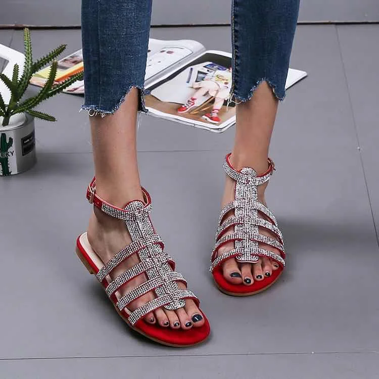 Women summer shiny bing rhinestone sandals flat diamond buckle flat summer beach shoes lady slippers for women, Black/red
Women summer shiny bing rhinestone sandals flat diamond buckle flat summer beach shoes lady slippers for women, Black/red