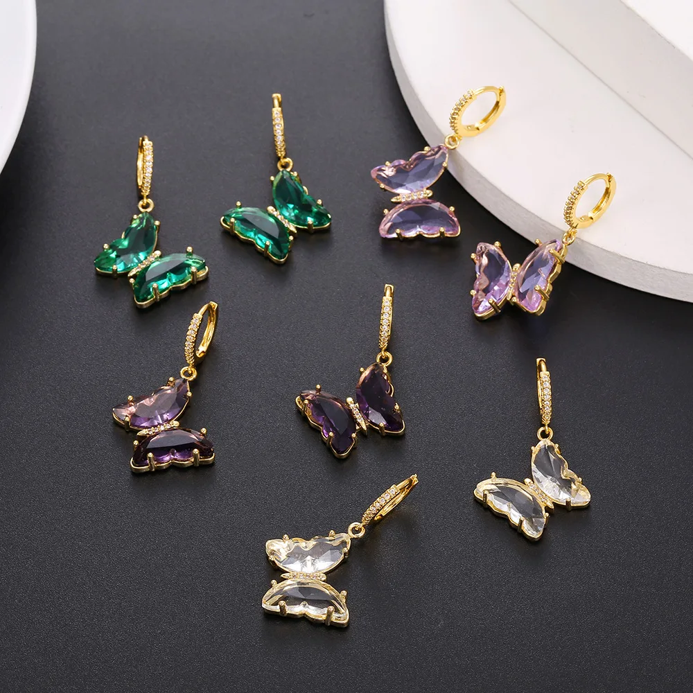 Girls gift full zircon paved trendy huggie crystal butterfly earrings for women, Gold
Girls gift full zircon paved trendy huggie crystal butterfly earrings for women, Gold