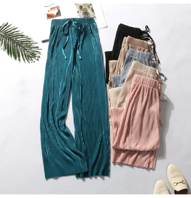 Summer Wide Leg Pants For Women Casual Elastic High Waist 2020 New Fashion Loose Long Pants Pleated Pant Trousers
Summer Wide Leg Pants For Women Casual Elastic High Waist 2020 New Fashion Loose Long Pants Pleated Pant Trousers