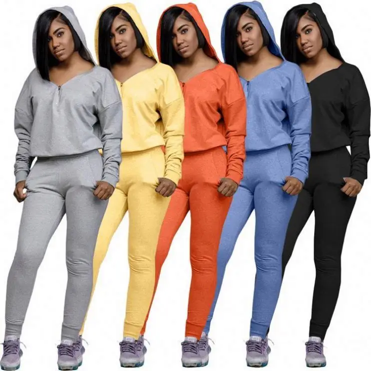 2020 Fall High Quality Sexy V Neck Zip Solid Color Hoodie Two Piece Set Tracksuit Sweat Suit Sets For Women
2020 Fall High Quality Sexy V Neck Zip Solid Color Hoodie Two Piece Set Tracksuit Sweat Suit Sets For Women