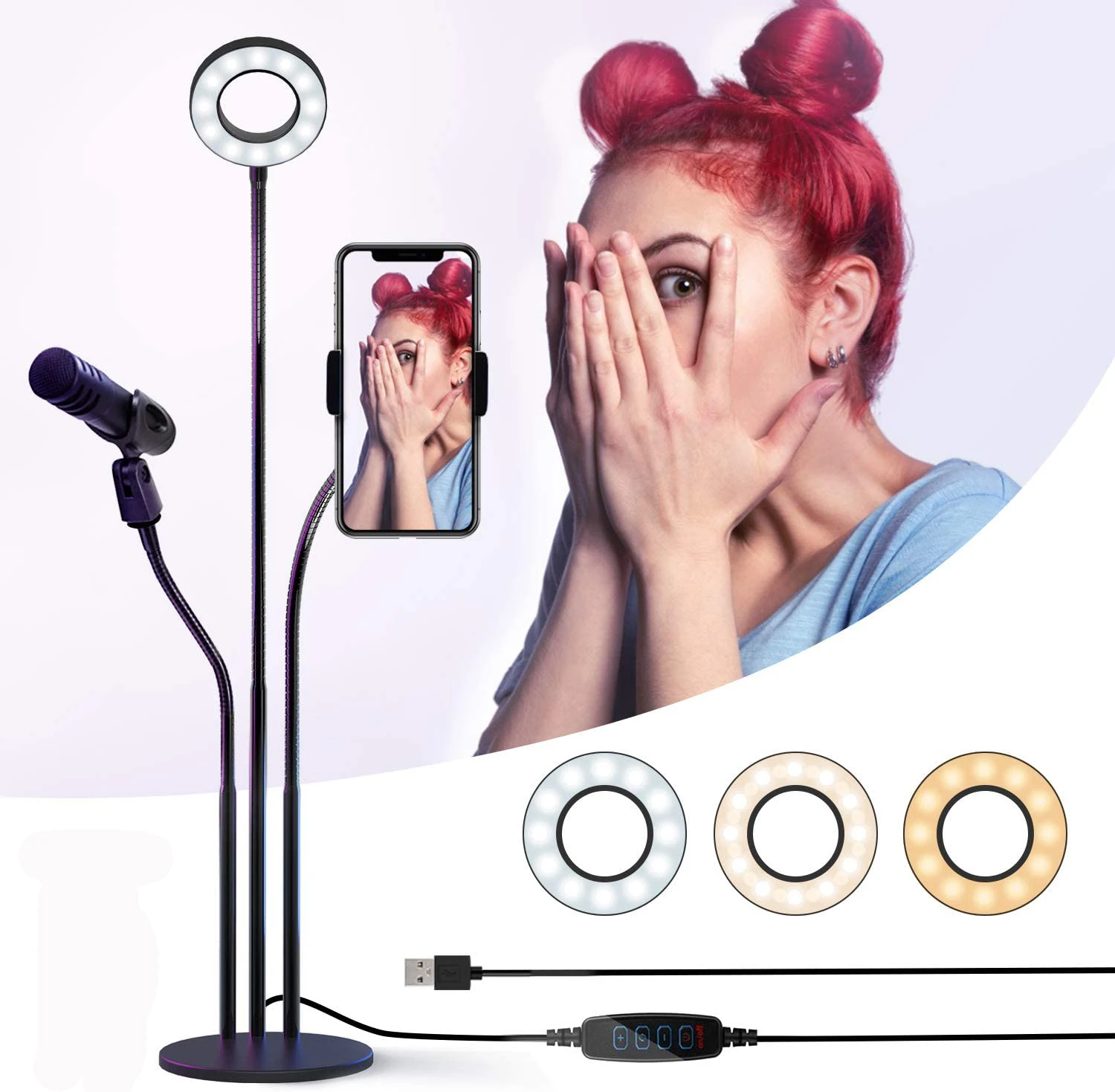 Phone Holder & Microphone Stand & Flexible Arm 3Light Modes 10Level Selfie Ring Light for Selfie Live Stream Makeup YouTube
Phone Holder & Microphone Stand & Flexible Arm 3Light Modes 10Level Selfie Ring Light for Selfie Live Stream Makeup YouTube