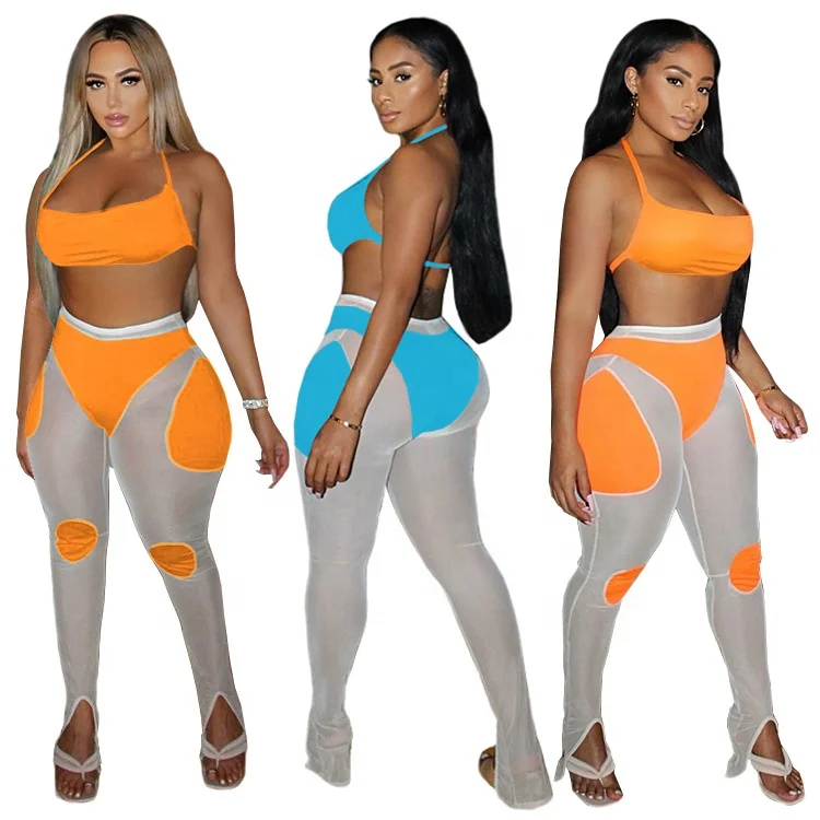 LW-L3375 Mesh fabric summer halter crop top and long patched pants two piece set women clothing, As picture or customized make
LW-L3375 Mesh fabric summer halter crop top and long patched pants two piece set women clothing, As picture or customized make