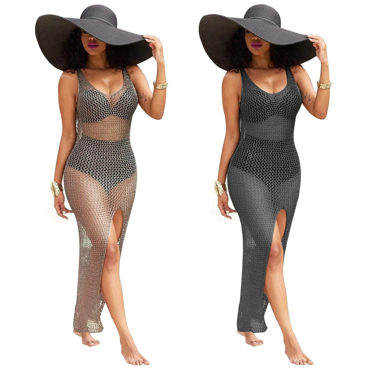 Wholesale Amazon Fashion Hollow Out v Neck Sleeveless Long Dress Solid Color Split Slim Fit High Stretch Bikini Cover Up, Shown
Wholesale Amazon Fashion Hollow Out v Neck Sleeveless Long Dress Solid Color Split Slim Fit High Stretch Bikini Cover Up, Shown