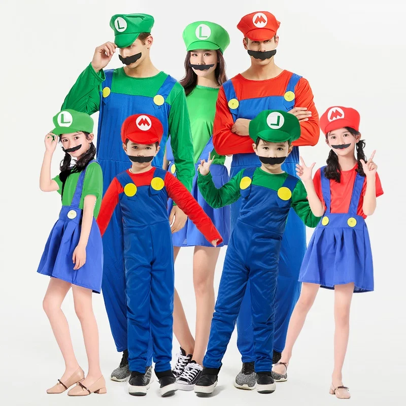 

Popular Family Matching Outfits Cosplay Super Mario Bros Luigi Super Mary Princess Party Fancy Dress Kids Halloween Costumes, Photo