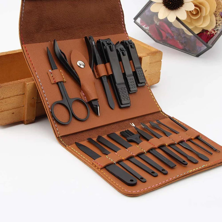 16pcs Professional Mens Stainless Steel Manicure Nail Clipper Tools Gift Set 16 pcs Manicure Pedicure Set with Leather Case, Black
16pcs Professional Mens Stainless Steel Manicure Nail Clipper Tools Gift Set 16 pcs Manicure Pedicure Set with Leather Case, Black