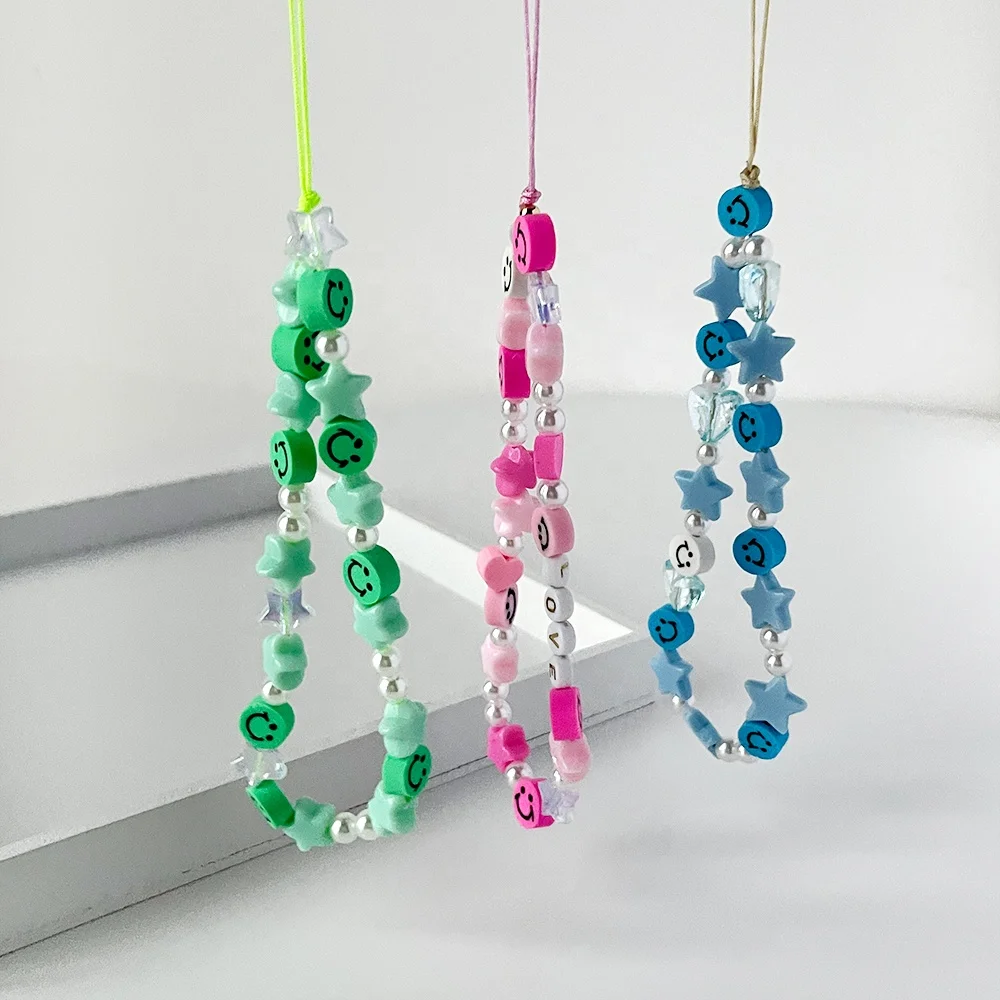 C0003 handmade colorful Smiley face bead phone straps chains 90s style cute plastic mobile phone chain accessory
C0003 handmade colorful Smiley face bead phone straps chains 90s style cute plastic mobile phone chain accessory