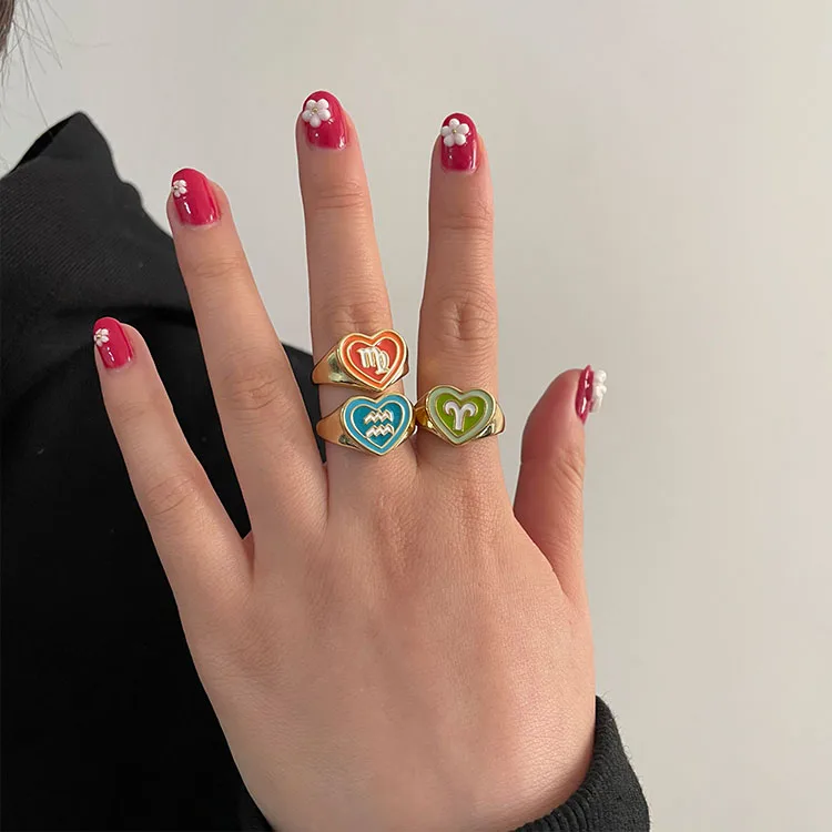 Hot selling Cute colorful 12 zodiac sign heart shape enamel resizable adjustable rings women, Picture color
Hot selling Cute colorful 12 zodiac sign heart shape enamel resizable adjustable rings women, Picture color