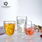 Wholesale customized logo large 350ml clear borosilicate insulated double wall glass coffee tea cups mugs with handle