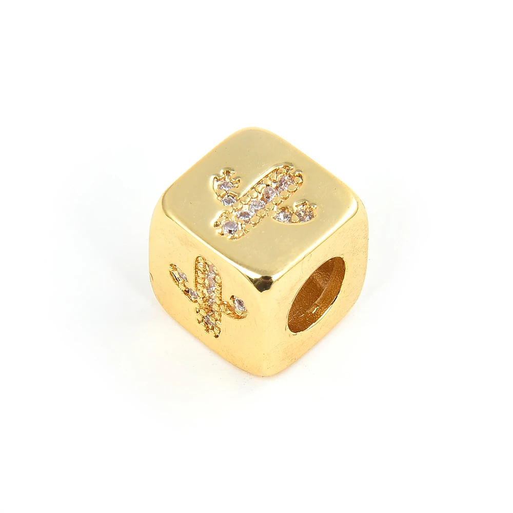 Wholesale nice jewelry gold plated brass cute cube diamond cactus big hole CZ connector beads for bracelet accessories, Golden
Wholesale nice jewelry gold plated brass cute cube diamond cactus big hole CZ connector beads for bracelet accessories, Golden