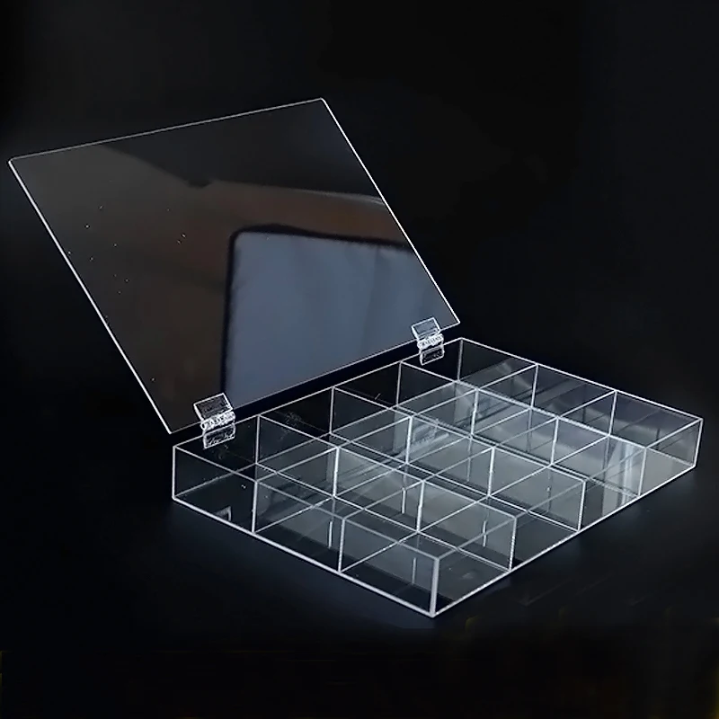 Custom clear pmma plexiglass plastic acrylic divided box with 12 compartments acrylic compartment box for jewelry/candy/cosmetic