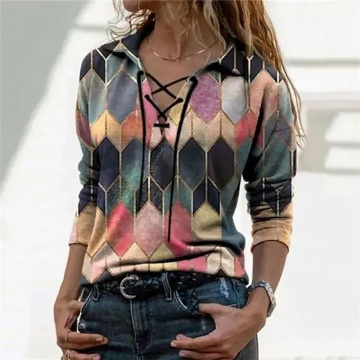 High Quality Plus Size Women Clothing Geometric Plus Size Tops Women Blouse Print Tie Up Long Sleeve Women T-Shirt
High Quality Plus Size Women Clothing Geometric Plus Size Tops Women Blouse Print Tie Up Long Sleeve Women T-Shirt