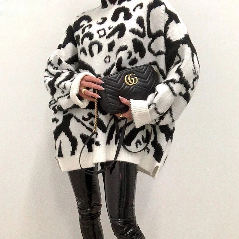 Long Sleeve Oversized Sweater Dress Women High Collar Knit Leopard Knitwear Women Sweater Sueter Mujer Knitted Sweater, Customized color
Long Sleeve Oversized Sweater Dress Women High Collar Knit Leopard Knitwear Women Sweater Sueter Mujer Knitted Sweater, Customized color