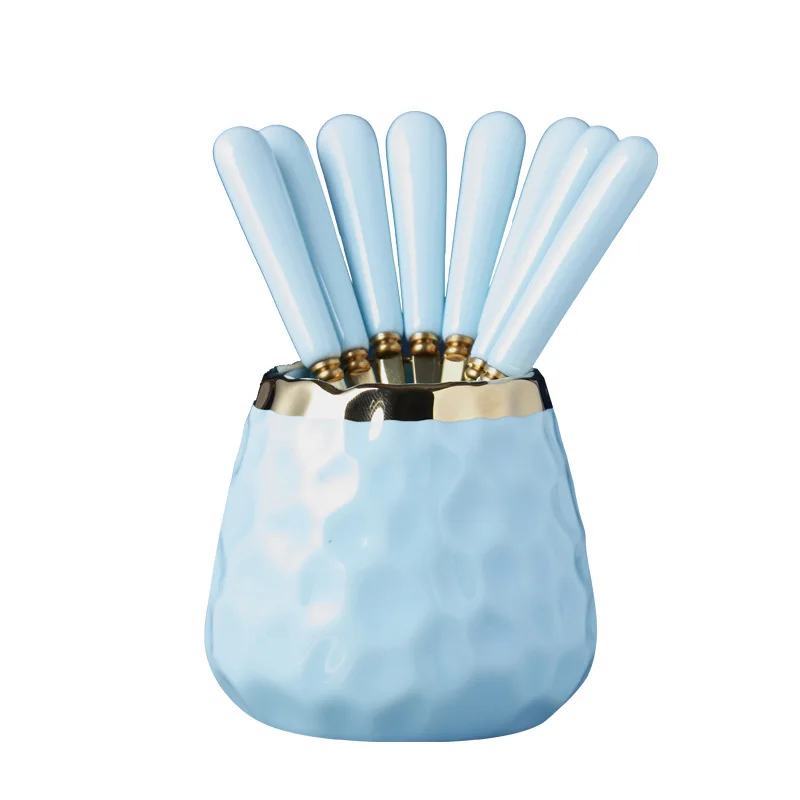 new style light Luxury Fruit Fork Spoon Ceramic Storage Jar Set Stainless Steel Fruit Fork Household Cake, Dark green/sky blue/pink
new style light Luxury Fruit Fork Spoon Ceramic Storage Jar Set Stainless Steel Fruit Fork Household Cake, Dark green/sky blue/pink