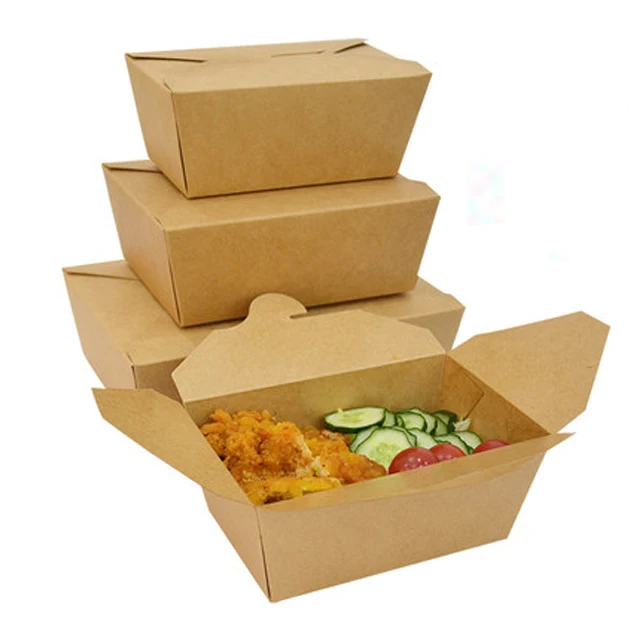 brown food grade kraft cardboard salad take away food box for