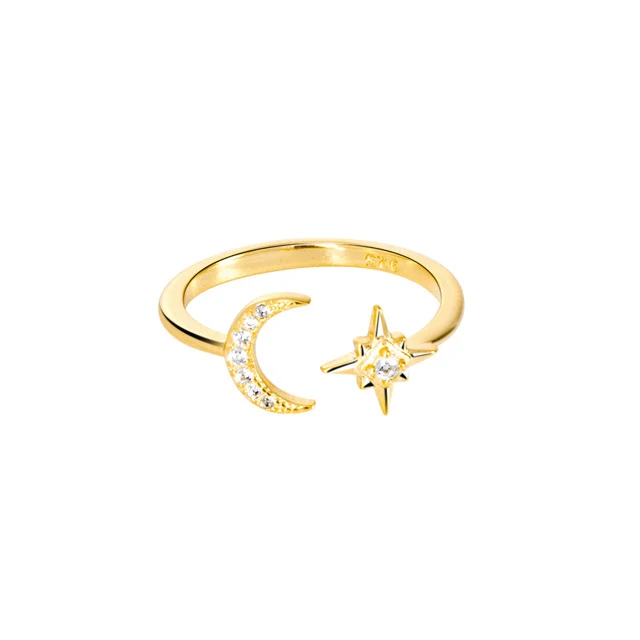 Trendy 925 sterling silver thin moon and star jewelry simple 18k gold plated opening adjustablecz rings for women
Trendy 925 sterling silver thin moon and star jewelry simple 18k gold plated opening adjustablecz rings for women