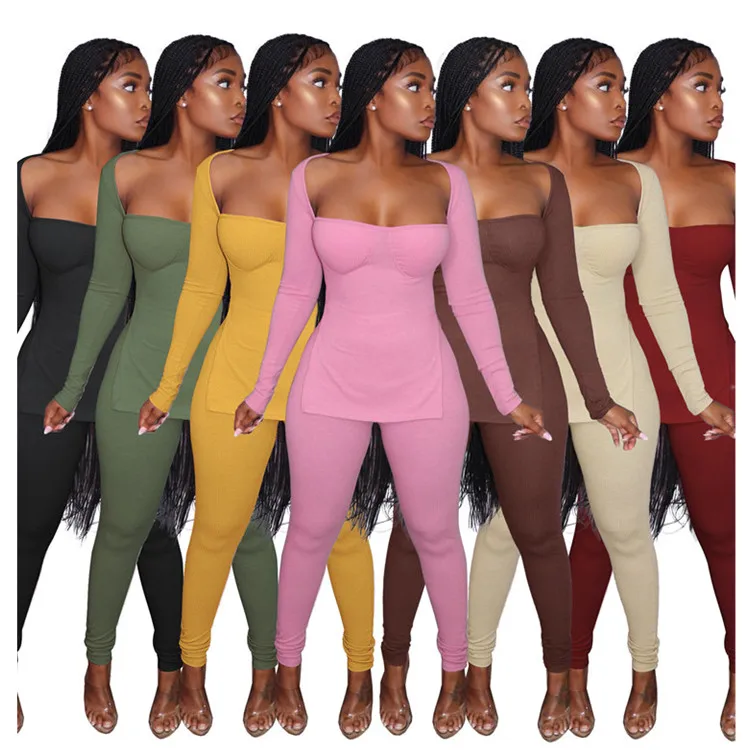 Spring Women's Sets Basic Solid Color Ribbed Set Women Stretch Low Chest Top Leggings Matching Two Piece Set Women Clothing, As picture
Spring Women's Sets Basic Solid Color Ribbed Set Women Stretch Low Chest Top Leggings Matching Two Piece Set Women Clothing, As picture