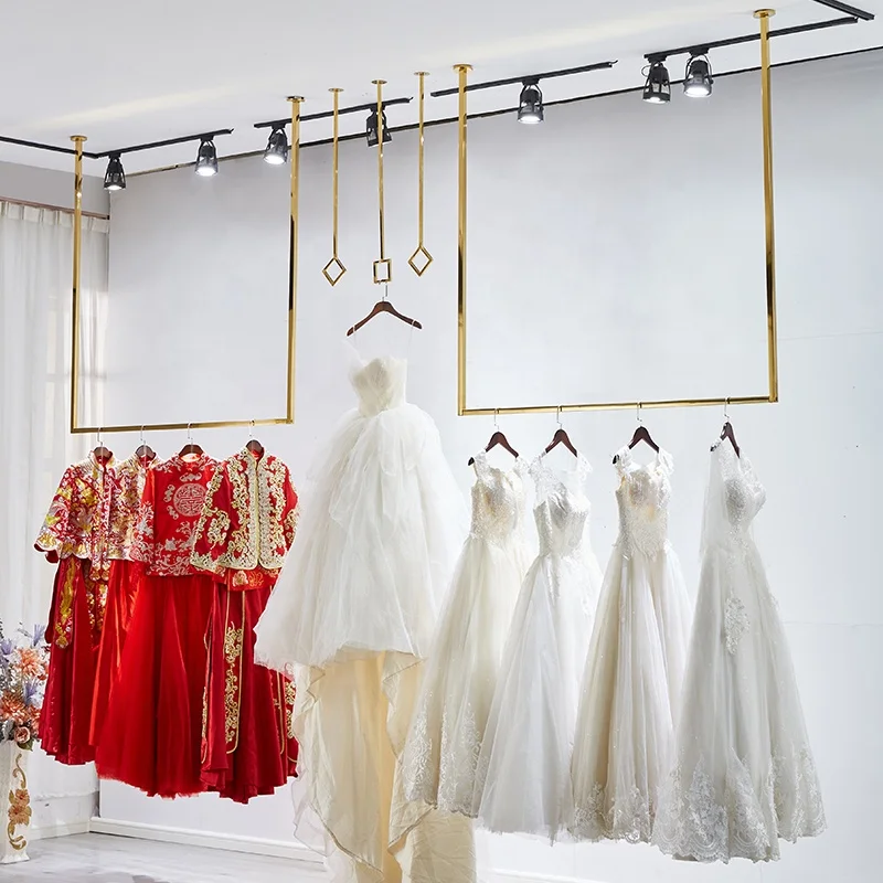 Hot Sales Stainless Steel Gold Wedding Dress Display Rail Square Pipe Clothes Rack Display Clothing Racks Ceiling Wall Hanging
Hot Sales Stainless Steel Gold Wedding Dress Display Rail Square Pipe Clothes Rack Display Clothing Racks Ceiling Wall Hanging