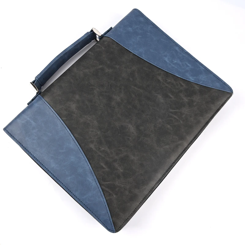 Custom 3 Ring Binders File Folder Custom Travel Holder Zippered a4 PU leather Portfolio Folder With Handle