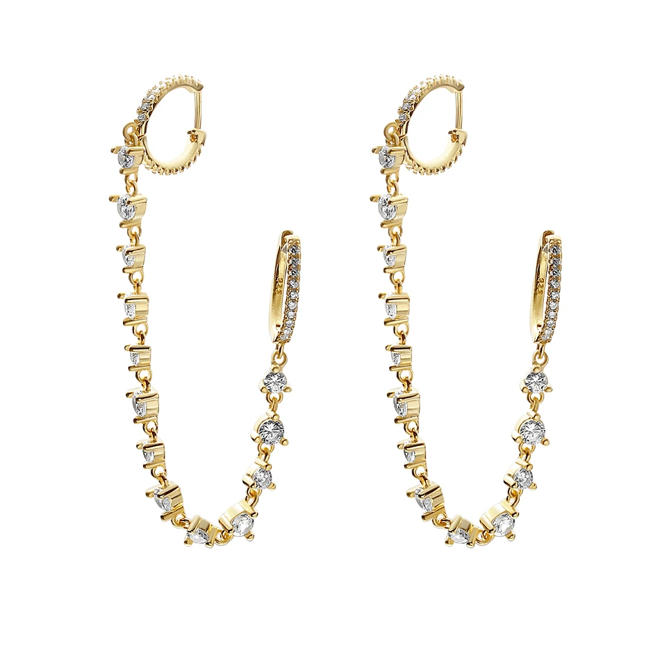 14k Gold plated luxury jewelry unique 925 sterling silver high polish simple style zircon double hoop chain drop earrings
14k Gold plated luxury jewelry unique 925 sterling silver high polish simple style zircon double hoop chain drop earrings