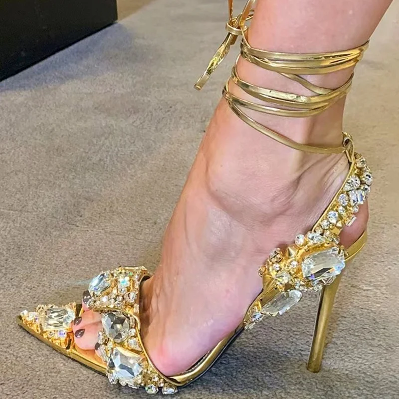 Luxury Gold Lace-up Sandals Bling Diamonds Stiletto High Heel Women Shoes Back Strap Sexy Party Shoes Big Size 43, Green gold silver pink
Luxury Gold Lace-up Sandals Bling Diamonds Stiletto High Heel Women Shoes Back Strap Sexy Party Shoes Big Size 43, Green gold silver pink