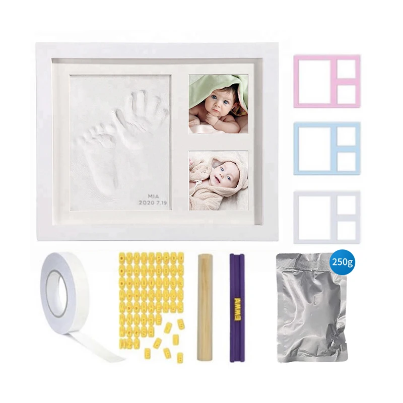 

DIY Wholesale Wood Newborn 12 months baby Photo Frame Baby Handprint Footprint Kit With Clay