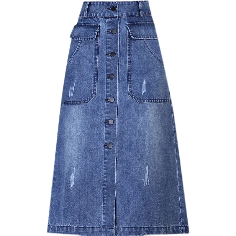New Arrival Women Fashion Denim Pencil Skirt High Waisted Blow Button Blue Jeans Skirts