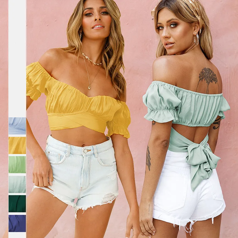 European and American fashion off shoulder top short wrap top summer tank women backless puff sleeve crop top
European and American fashion off shoulder top short wrap top summer tank women backless puff sleeve crop top