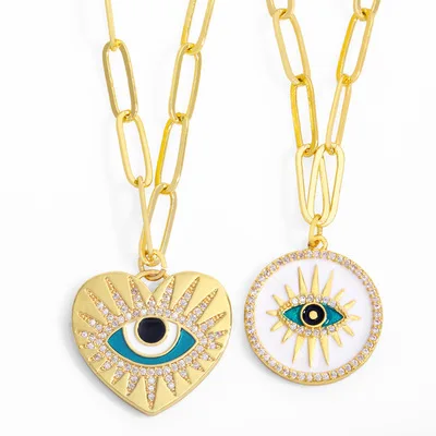European Hip Hops Micro Pave Zircon CZ Eyes Love Heart Necklace Circle Round Crystal Turkish Eyes Necklace For Punk Girls
European Hip Hops Micro Pave Zircon CZ Eyes Love Heart Necklace Circle Round Crystal Turkish Eyes Necklace For Punk Girls