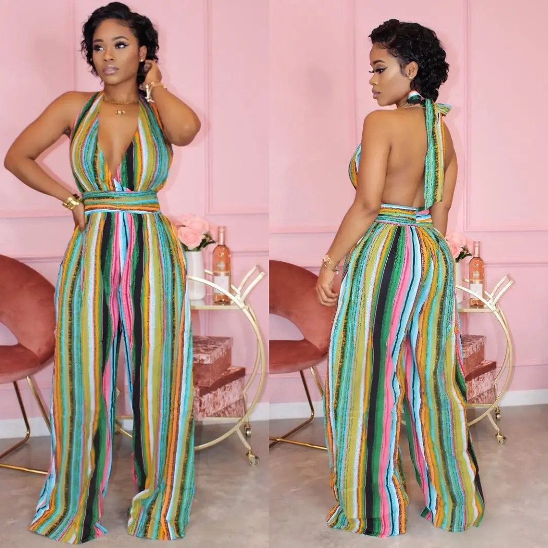 2021 New fashion wholesale stripe lace up halter casual loose clothes for woman one piece summer jumpsuit, Photo shows
2021 New fashion wholesale stripe lace up halter casual loose clothes for woman one piece summer jumpsuit, Photo shows